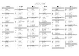 calendrier 2020 à imprimer