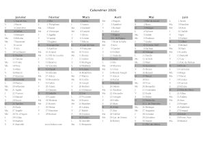 calendrier 2026 à imprimer